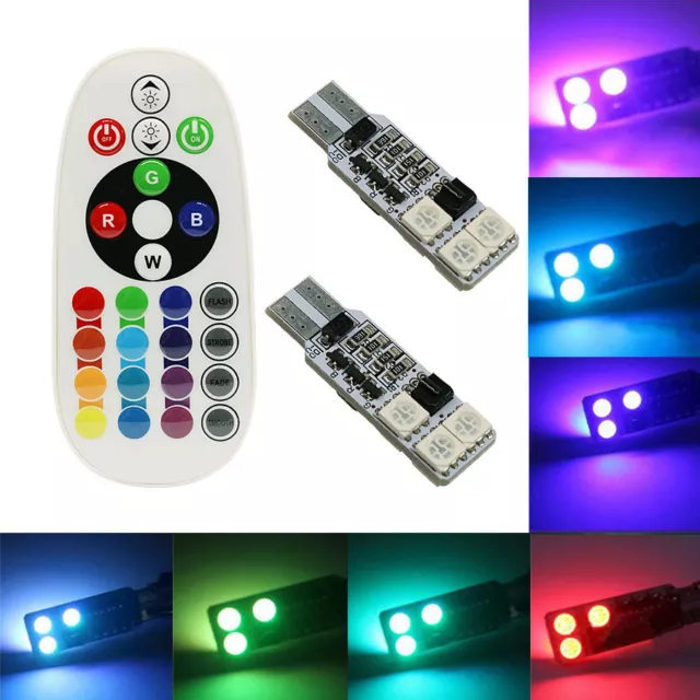 2 Led T10 Lampade RGB 6 SMD Bianco interno telecomando luce Auto 5W Multicolore