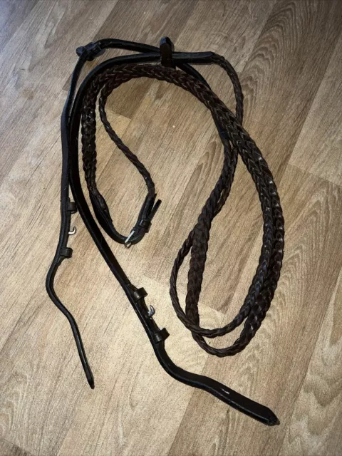 Full Size Brown Leather Plaited Reins - Showing Show Hunting Pelham WH Hunter