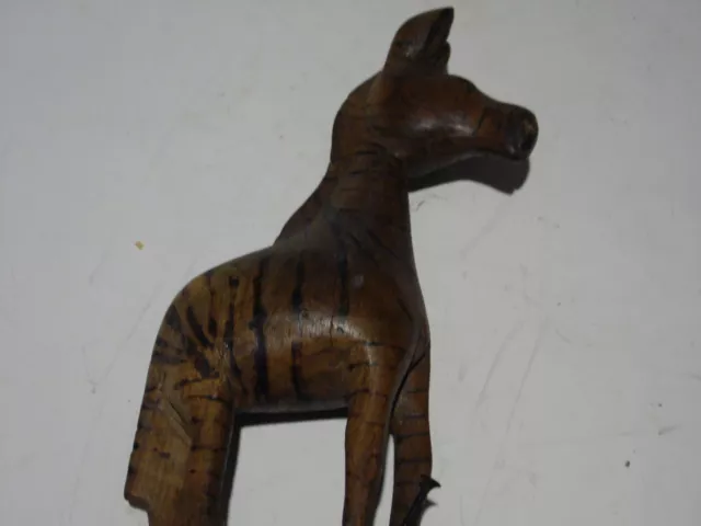 Very old vintage hand carved and hand painted wooden zebra 26cm tall