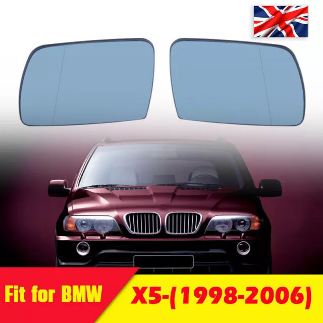 LH + RH Side Door Wing Mirror Glass Heated Blue Tinted For BMW X5 E53 1999-2006