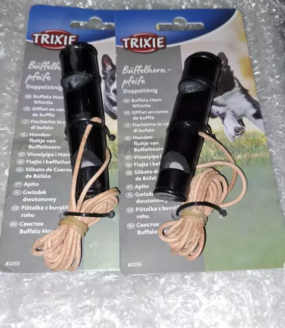 Trixie Buffalo Horn Whistle - 2 x 9cm Two Tone Trill - Train Dog Recall