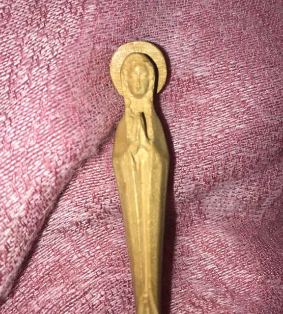 French 3” WOOD HAND CARVED Statue Virgin Mary Our Lady Small Detailed 4