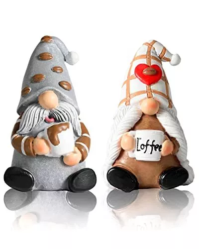 Coffee Gnomes - Set of 2 Resin 4-Inch Swedish Collectible Figurines Couple and C