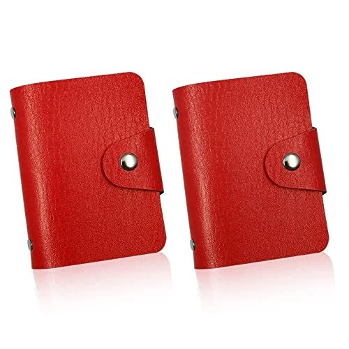 2 Pack Red Leather Credit Card Holder - Business Card Organizer (24 Slots)