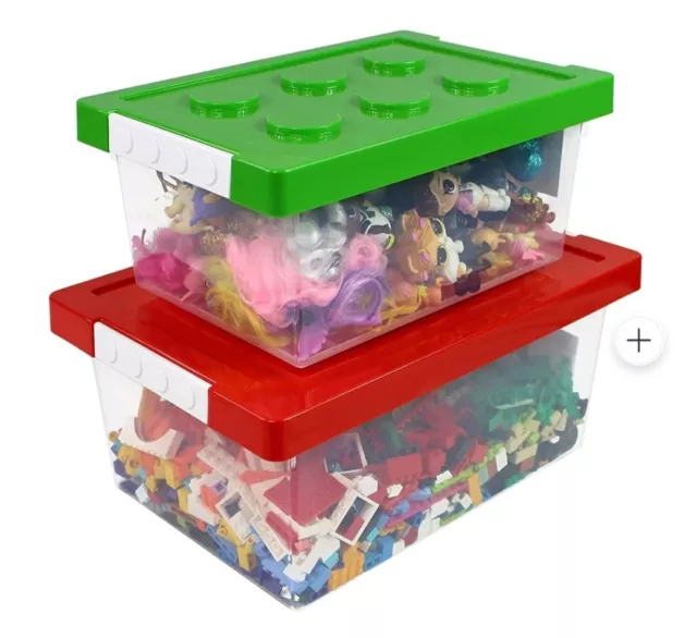 Lego Bins & Toy Organizer Set Of 2 Large And Small Brick Shaped Storage.