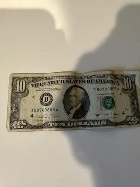 Vintage 1988 Series A $10 Ten Dollar Bill Currency US Washington D.C.