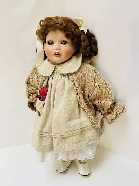 Duck House Heirloom Porcelain Doll 18in With Red Bear In Pocket