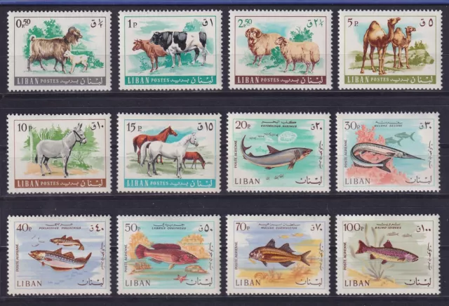 Libanon 1968 Freimarken Haustiere und Fische Mi.-Nr. 1021-32 postfrisch ** / MNH