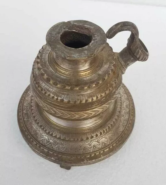 1900's Old Vintage Antique Brass Rare Gold & Silver Plated Engraved Hookah Pot