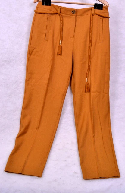 Chico's Womens Pants Sz Med Orange Polyester Staight Leg Rope Tassle Belt New