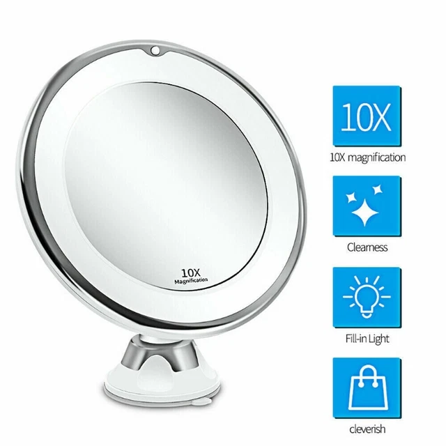 10X Vergrößerungsspiegel mit LED Leuchten zum Make-up Rasieren beleuchtete Kosmetik