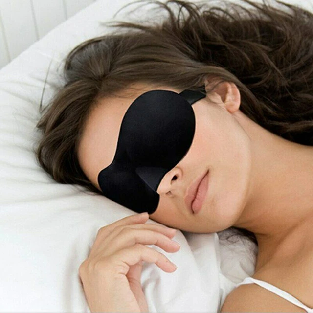 Schlafmaske Herren - Damen Seide Verstellbar Brille Augen Reise Augenbinde Black 4