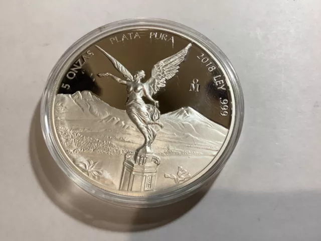 Rare 2018-MO Mexico 5 OZ coin Libertad Proof silver in holder  low pop