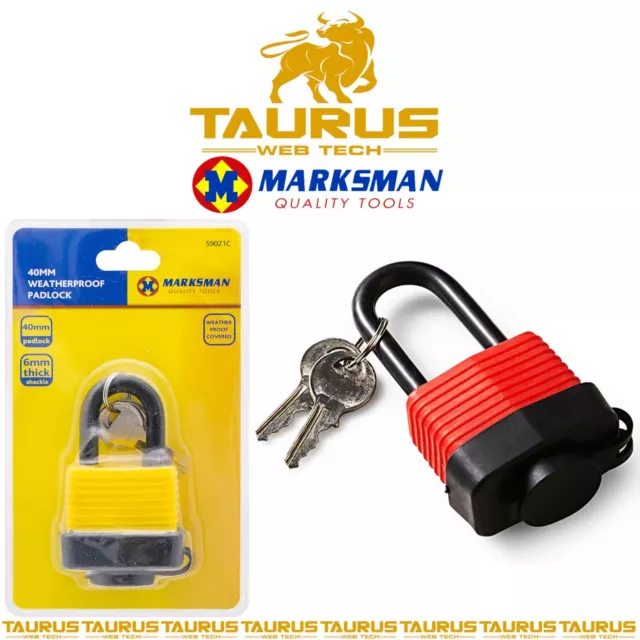 40MM MARKSMAN Weather Proof Padlock 2 Key Garage Door Security Steel UK FREE P&P