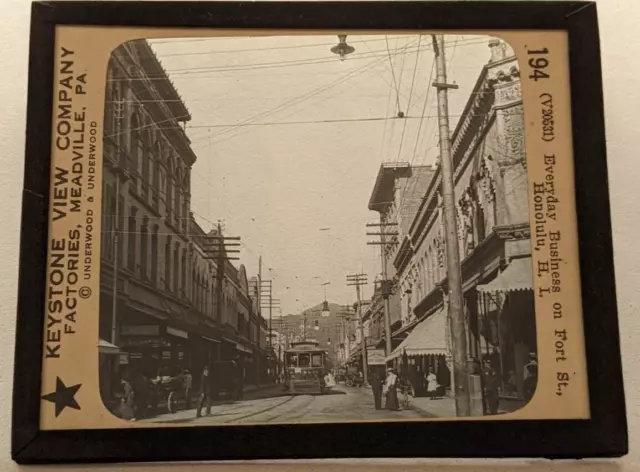 Hawaii Keystone Magic Lantern Glass Slide Photo Fort Street Honolulu