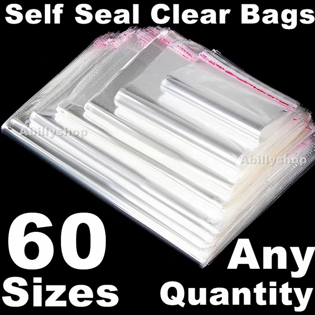 CLEAR RECLOSABLE PLASTIC Bags Cello Self Adhesive Tape Seal Poly