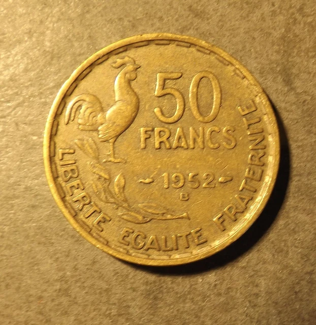 France 50 Franc Aluminium-Bronze Coin Dated 1952 B. Very Nice Coin. Has Small Ed