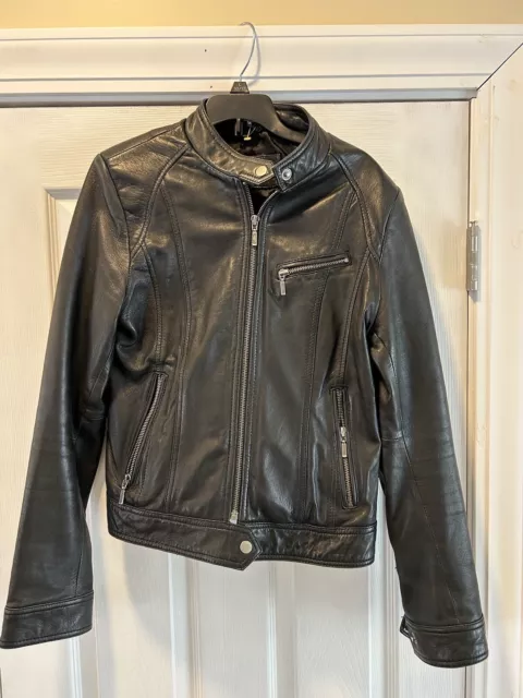 Whet Blu Luxury Outerwear SZ M￼ Women's Motorcycle Leather Jacket  WBL1025 Black