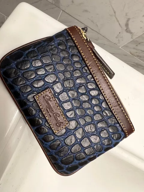 Dooney Bourke brown / Blue croc embossed Leather wristlet wallet 4.5”x5”