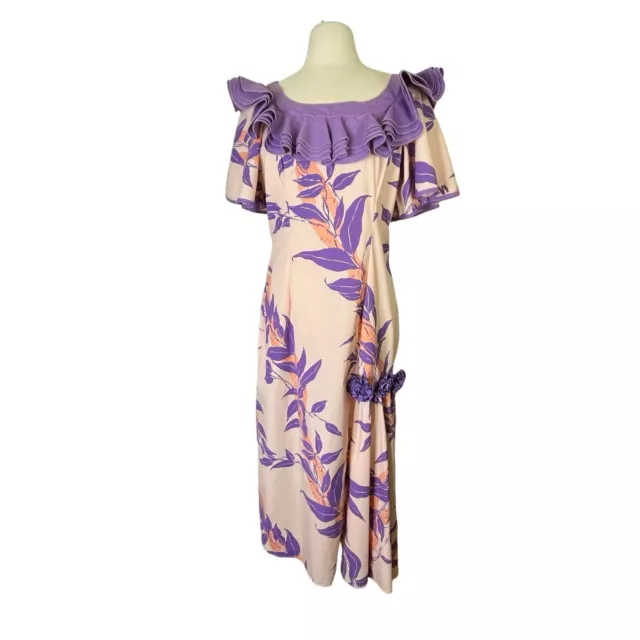 MAMO HOWELL PEACH Purple Ruffle Floral Print Muumuu Hawaiian Hawaii Dress Sz 14 134.40 PicClick