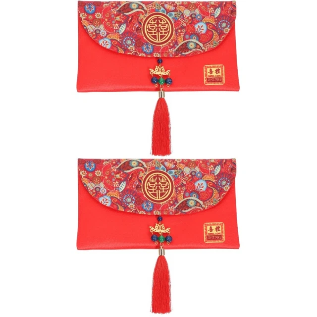 Paquete de 2 bolsas de regalo envolturas de dinero Lucky Hongbao rojo paquetes chinos zodiaco