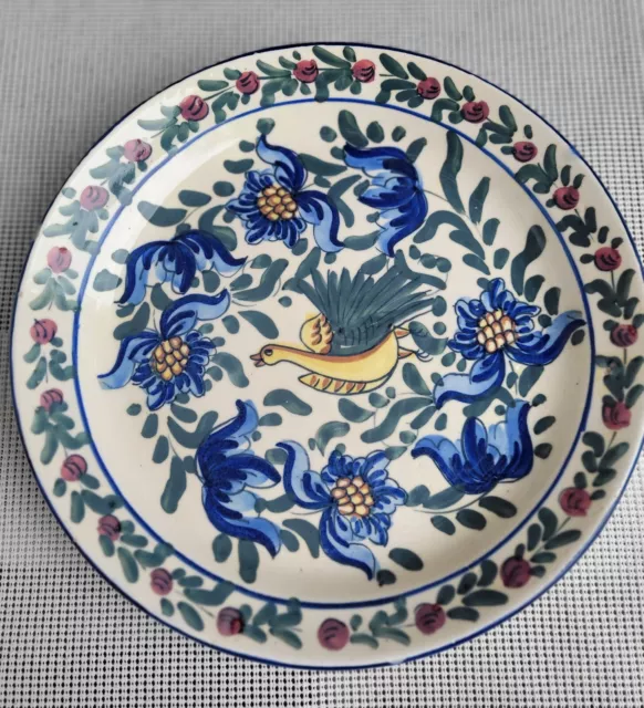 Vintage Large Ceramic Platter Hand Painted Floral/Bird themed Wall Hanger