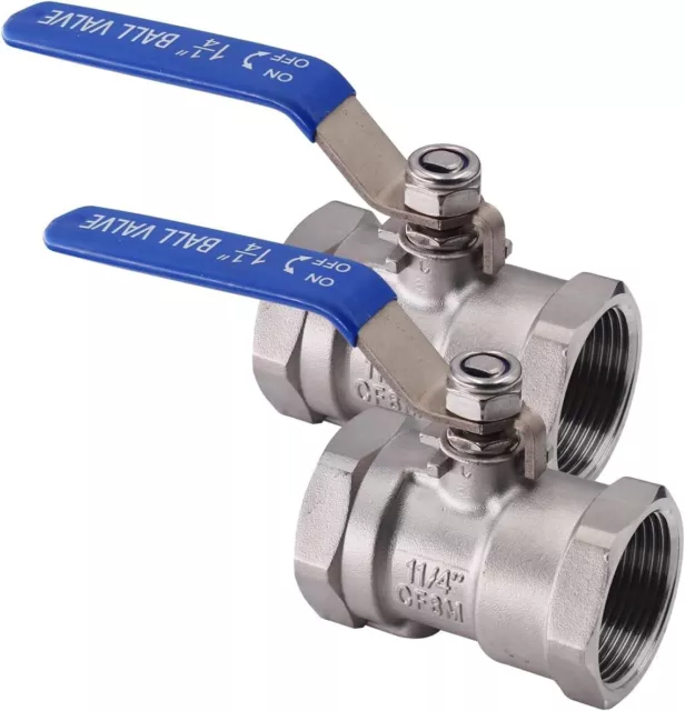 1P 11/4" Ball Valve,316 Stainless Steel, Standard Port 1000 WOG for Water 2PACK