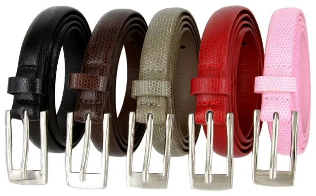 Women's Skinny Belt Snake Skin Embossed Genuine Leather Dress Belt