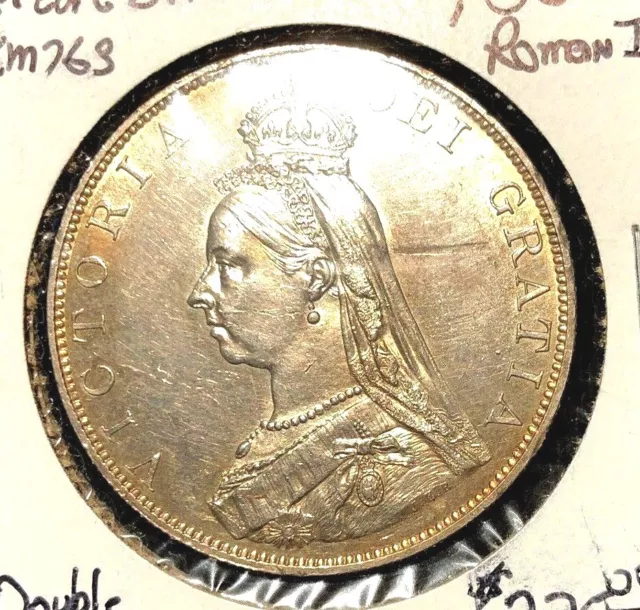Great Britain  1887  Roman  I    double florin KM 763  AU/Unc planchet flaw Obv