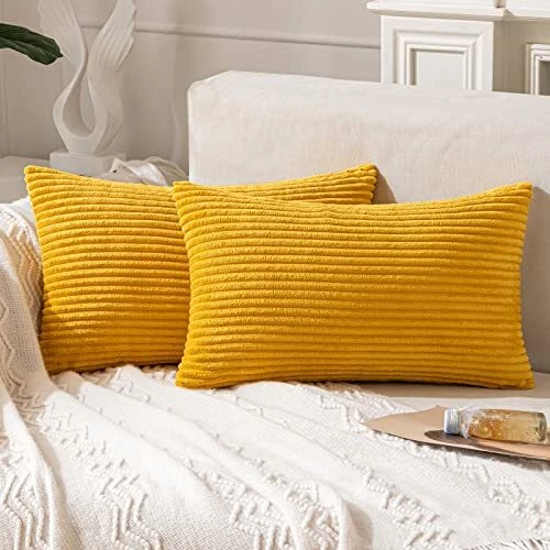 Pack of 2 Throw Pillow Covers with Corduroy Cushion Case 12x20 Cute