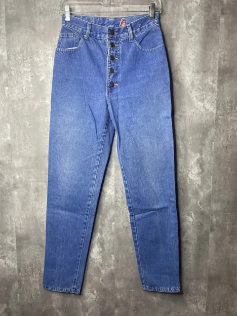 Vintage Watch LA Pants Womens 7-8 Blue Jeans Denim Fly Button Ladies 26x28