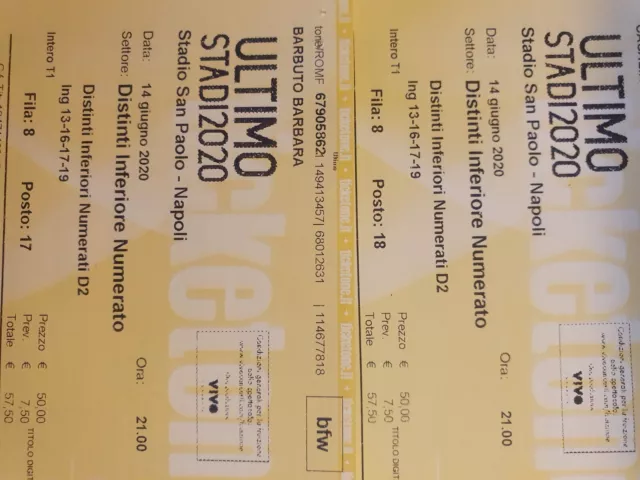 2 biglietti concerto Ultimo stadio Napoli 26 giugno 2022 Distinti Inferiori 