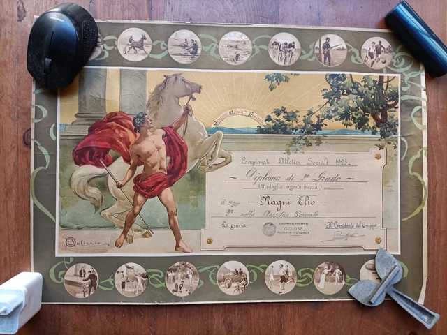 T) Diploma Milano gare sportive illustratore Ballerio 1925