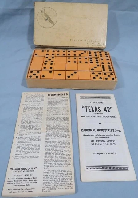 Vintage Cardinal 540 Extra Thick Bakelite Black Dot Catalin Dominoes Texas 42 Vintage Cardinal 540 Extra Thick Bakelite Black Dot Catalin Dominoes Texas 42