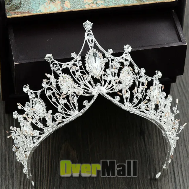 Crystal Baroque Crowns Tiaras Pearl Bride Wedding Crown for Women Princess Tiara