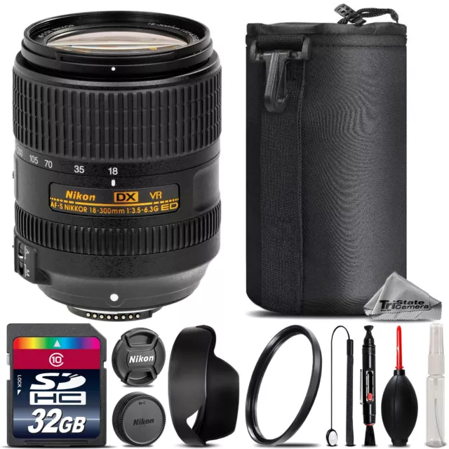 Nikon AF-S DX NIKKOR 18-300mm f/3.5 VR Lens + Lens Hood + U.V Filter - 32GB Kit