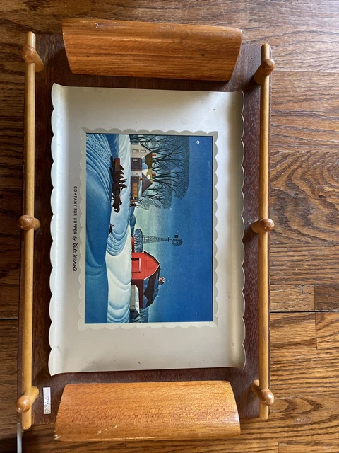Vintage Company For Supper Dale Nichols Aluminum Tray With Wood Handles