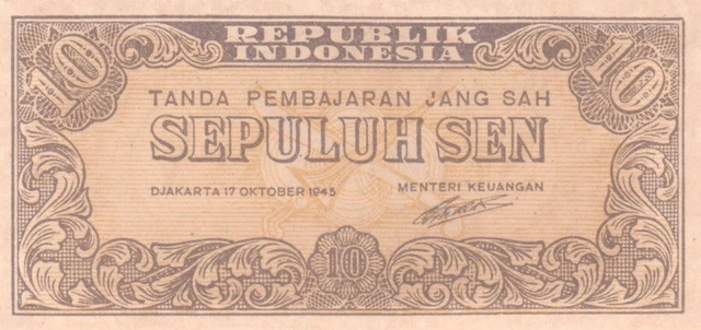 #Republik Indonesia 10 Sen 1945 P-15 UNC Jakarta