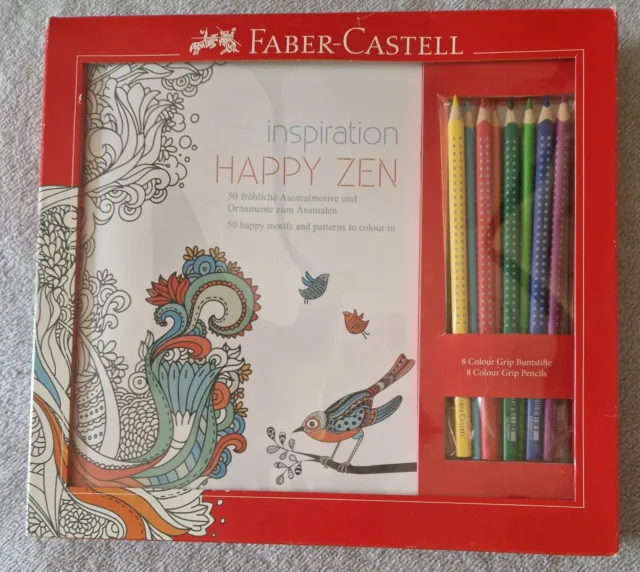 Faber-Castell Inspiration Happy Zen Ausmalbuch Erwachsene inkl. 8 Buntstifte TOP