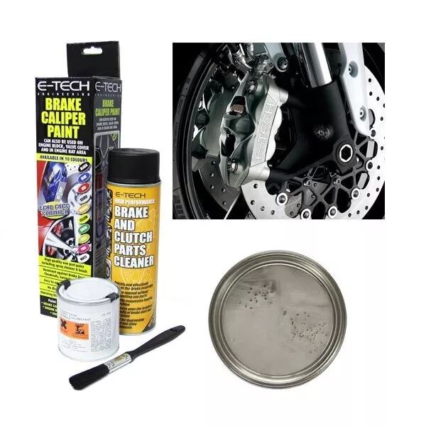 Brake Caliper Enamel Paint Kit 250ml Silver Spray Cleaner 500ml Brush - E-Tech