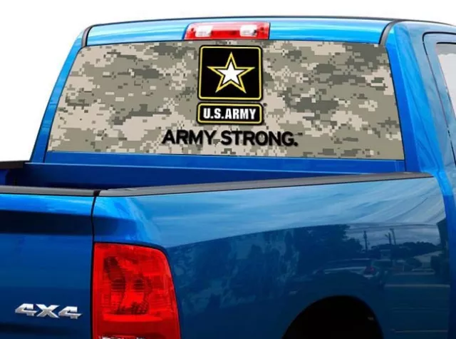P482 US Army Camo Rear Window Tint Graphic Decal Wrap Back Pickup Graphics