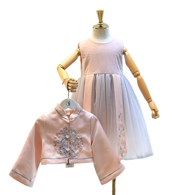 Bambino Ragazze Hanfu Costume Vestito Ricamo Cinese Tradizionale Tang Abito Rete