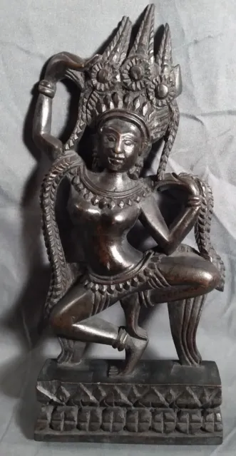 Vintage Asian Apsara Indian Wooden Carving Sculpture Figurine