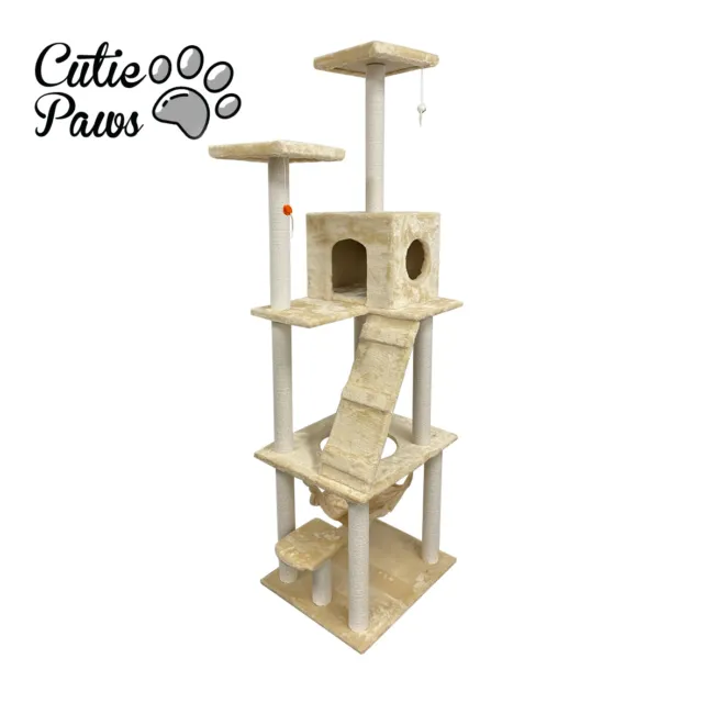 Cat Tree Tower 185Cm High Cutie Paws Brand House Scratch Play Sleep Soft Plush