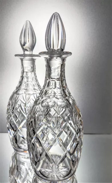 Two Signed ROYAL DOULTON Lead Crystal GEORGIAN Cut Glass Decanters