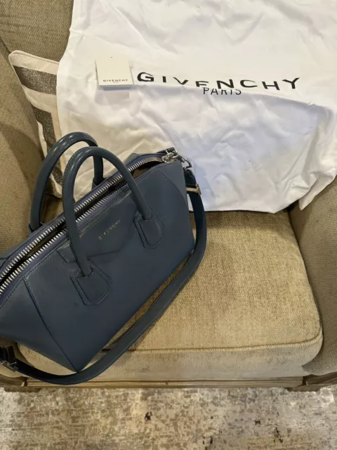 Givenchy Medium Antigona Mineral Blue Satchel Shoulder Bag. Sugar Goat Skin