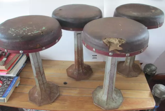 Set of 4 Vintage 20” Iron Diner Bar Soda Fountain Parlor Swivel Stools      BSMT