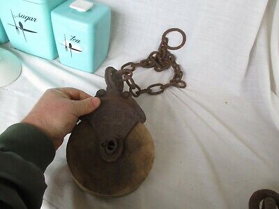 Antique Cast Iron Myers Barn Rope Pulley with CHAIN Rustic Hay Barn Primitive