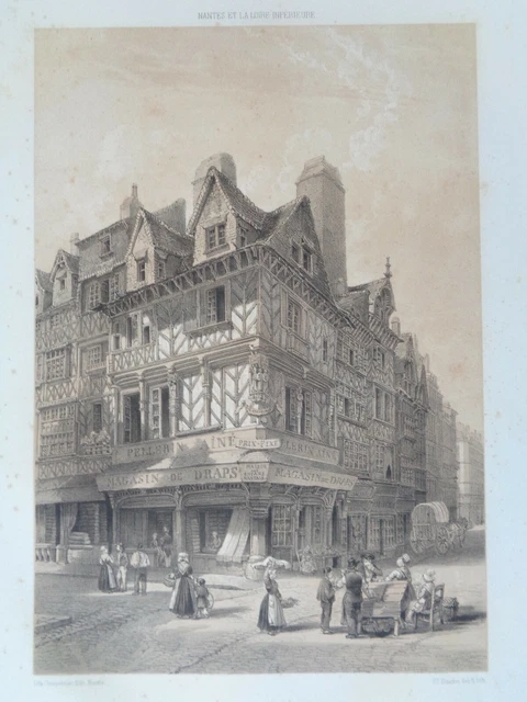 NANTES Maison des Enfants Nantes Lithograph View LARGE ANTIQUE ENGRAVING 1850