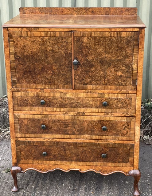 Superb Walnut Art Deco Tallboy Cabinet/ Storage Chest Amazing Veneers